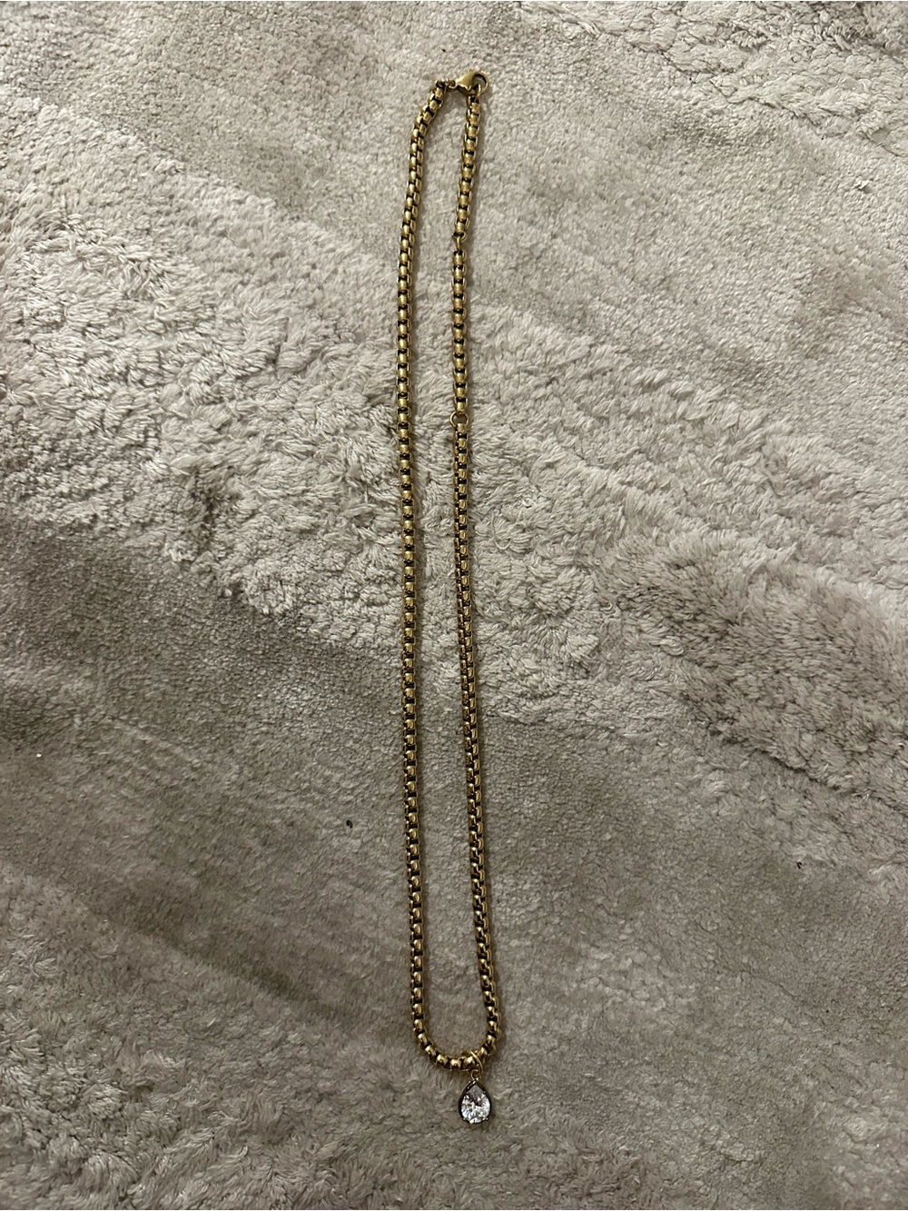 Gold-Tone Chain Necklace with Teardrop Crystal Charm
